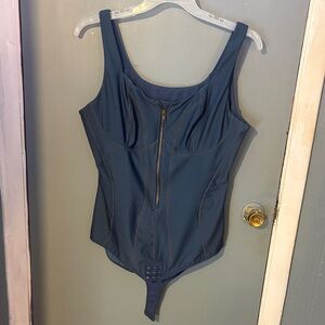Blue Zipper Front Bodysuit